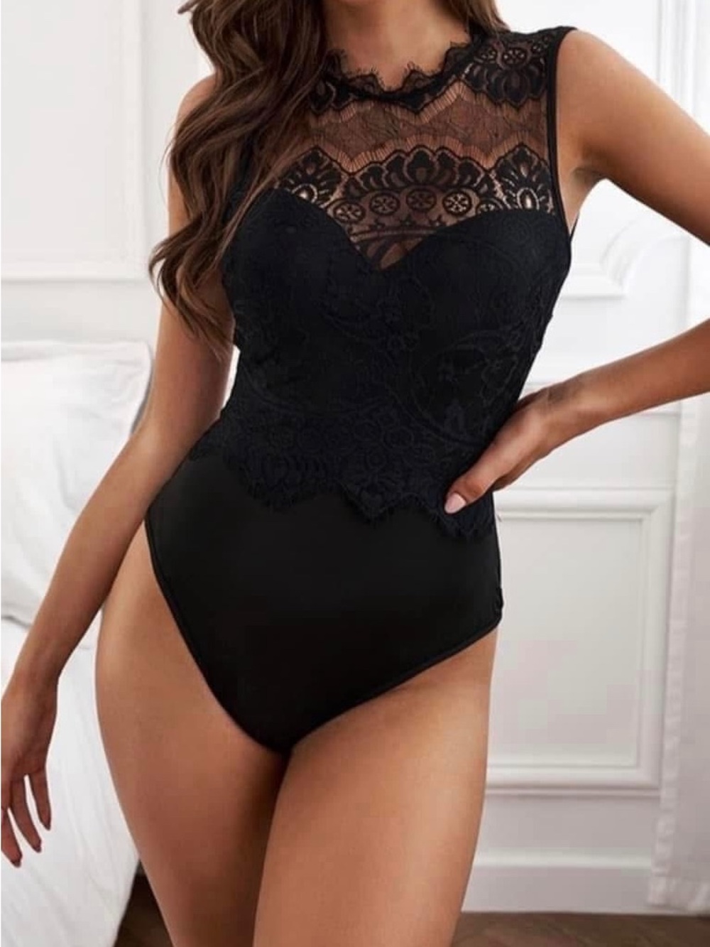 Black Lace Bodysuit Top – Elegant Sleeveless Women’s Top